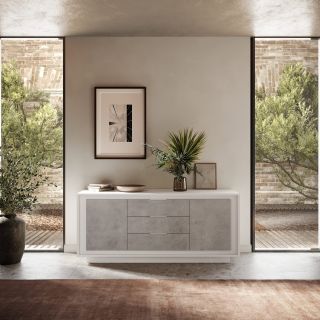 Buffet 2 portes 3 tiroirs ANABELLA 2 BLANC BETON