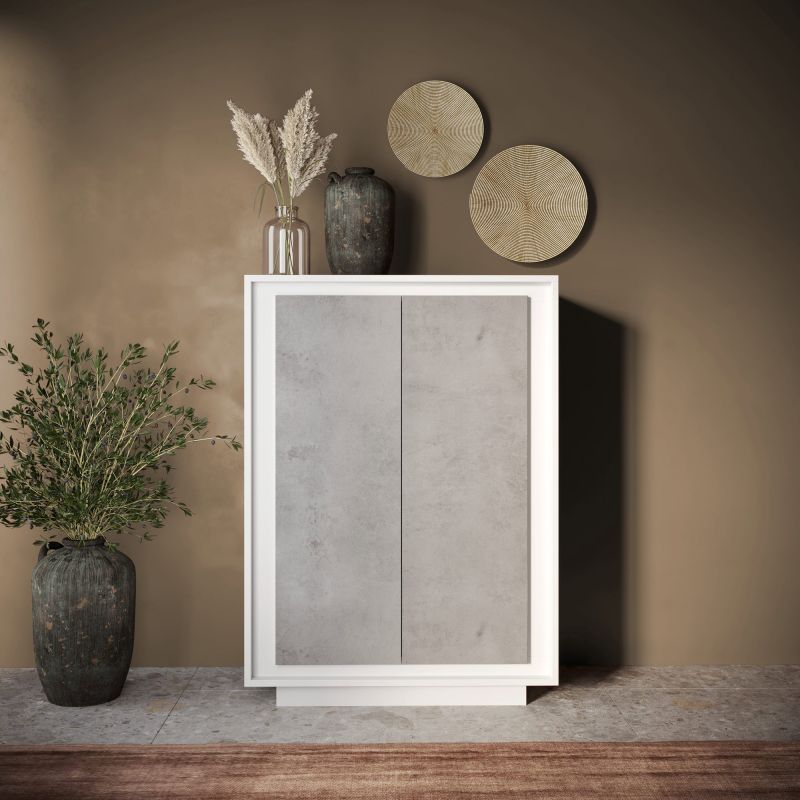 Buffet haut 2 portes ANABELLA 2 BLANC BETON