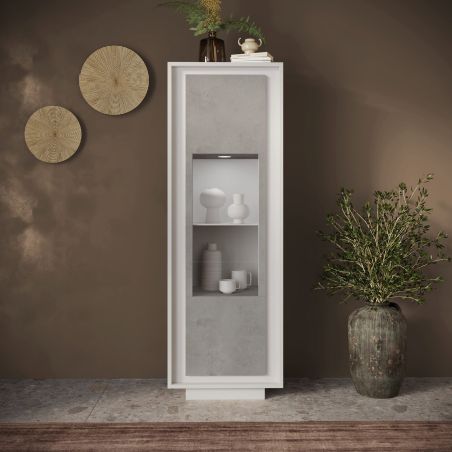 Vitrine 1 porte ANABELLA 2 BLANC BETON