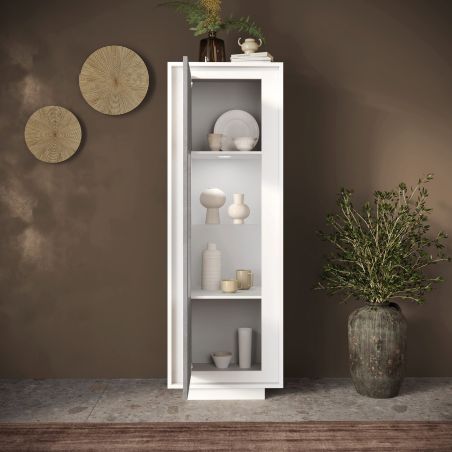 Vitrine 1 porte ANABELLA 2 BLANC BETON