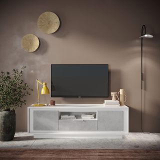 Meuble TV 2 portes 1 tiroir et 1 niche ANABELLA 2 BLANC BETON