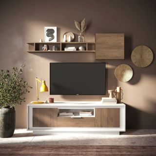 Meuble TV 2 portes 1 tiroir et 1 niche ANABELLA 2 BLANC MERCURE