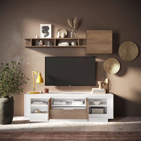 Meuble TV 2 portes 1 tiroir et 1 niche ANABELLA 2 BLANC MERCURE