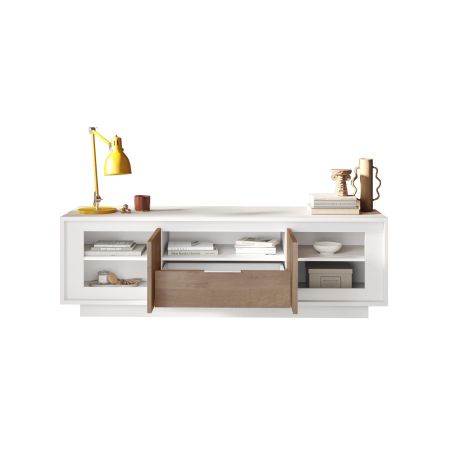 Meuble TV 2 portes 1 tiroir et 1 niche ANABELLA 2 BLANC MERCURE