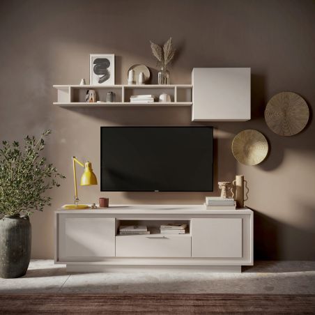 Meuble TV 2 portes 1 tiroir et 1 niche ANABELLA 2 CACHEMIRE MAT