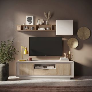 Meuble TV 2 portes 1 tiroir et 1 niche ANABELLA 2 CACHEMIRE MAT CADIZ