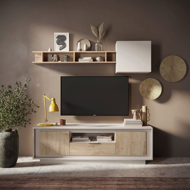 Meuble TV 2 portes 1 tiroir et 1 niche ANABELLA 2 CACHEMIRE MAT CADIZ