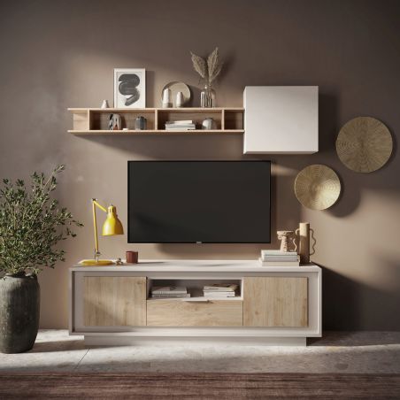 Meuble TV 2 portes 1 tiroir et 1 niche ANABELLA 2 CACHEMIRE MAT CADIZ