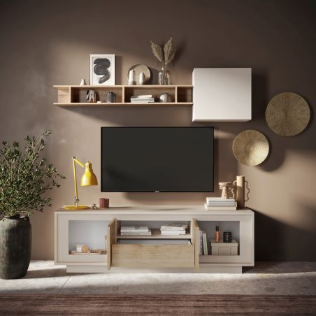 Meuble TV 2 portes 1 tiroir et 1 niche ANABELLA 2 CACHEMIRE MAT CADIZ
