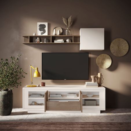 Meuble TV 2 portes 1 tiroir et 1 niche ANABELLA 2 CACHEMIRE MERCURE