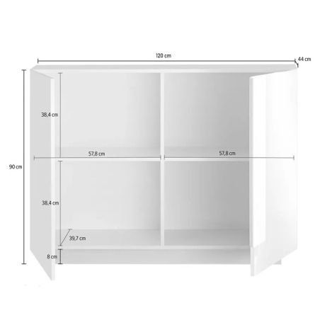 Buffet Venus Blanc 120 cm avec 2 portes en coloris blanc brillant