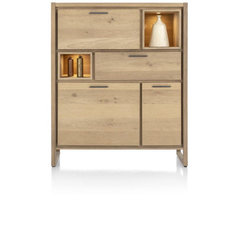 Nystead, buffet haut 125 cm. - 2-portes + 1-tiroir + 1-porte rabattante + 2-niches (+ LED) - Henders and Hazel