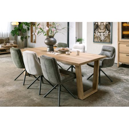Nyborg, table 150 x 100 cm - plateau avec bords effet tronc d'abre - pied bois en V - Henders and Hazel