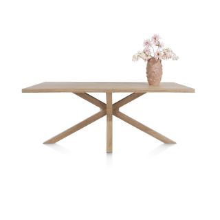 Nyborg, table 200 x 100 cm - plateau avec bords effet tronc d'abre - pied bois central - Henders and Hazel