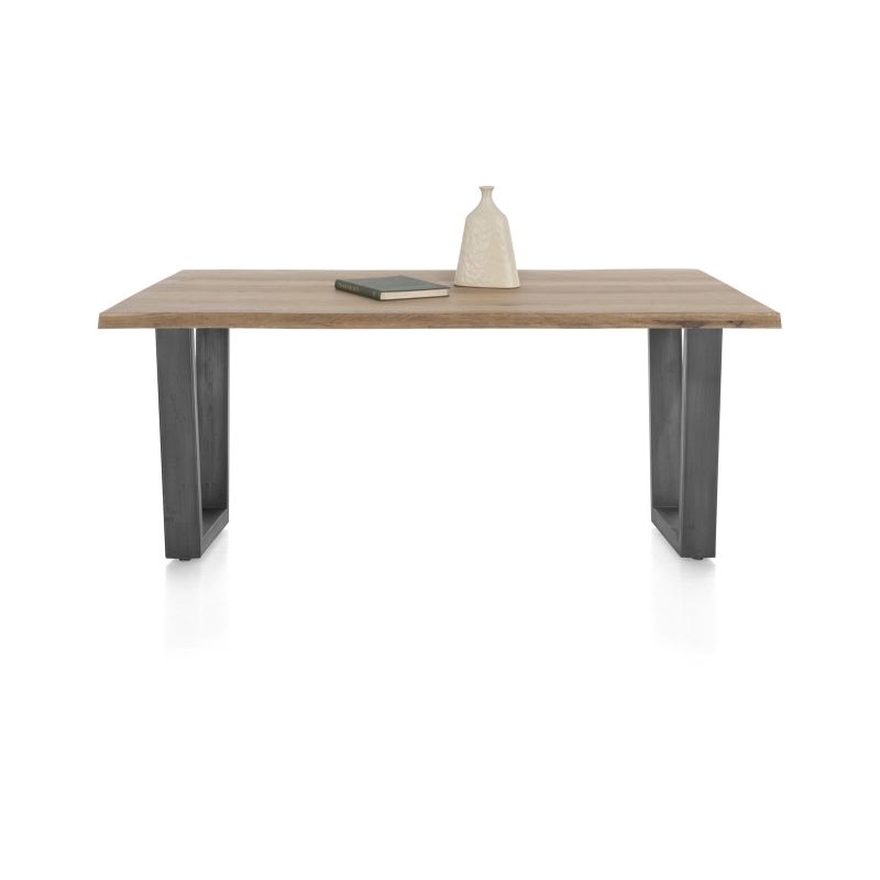 Nyborg, table 200 x 100 cm - plateau avec bords effet tronc d'abre - pied métal en V - Henders and Hazel