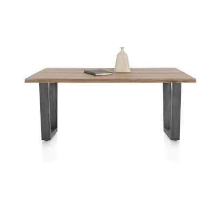 Nyborg, table 200 x 100 cm - plateau avec bords effet tronc d'abre - pied métal en V - Henders and Hazel
