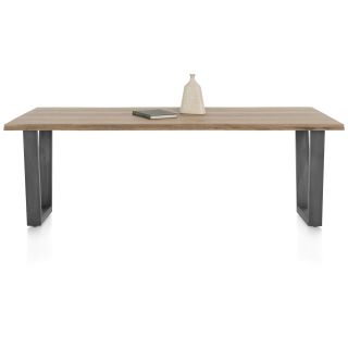 Nyborg, table 230 x 100 cm - plateau avec bords effet tronc d'abre - pied métal en V - Henders and Hazel