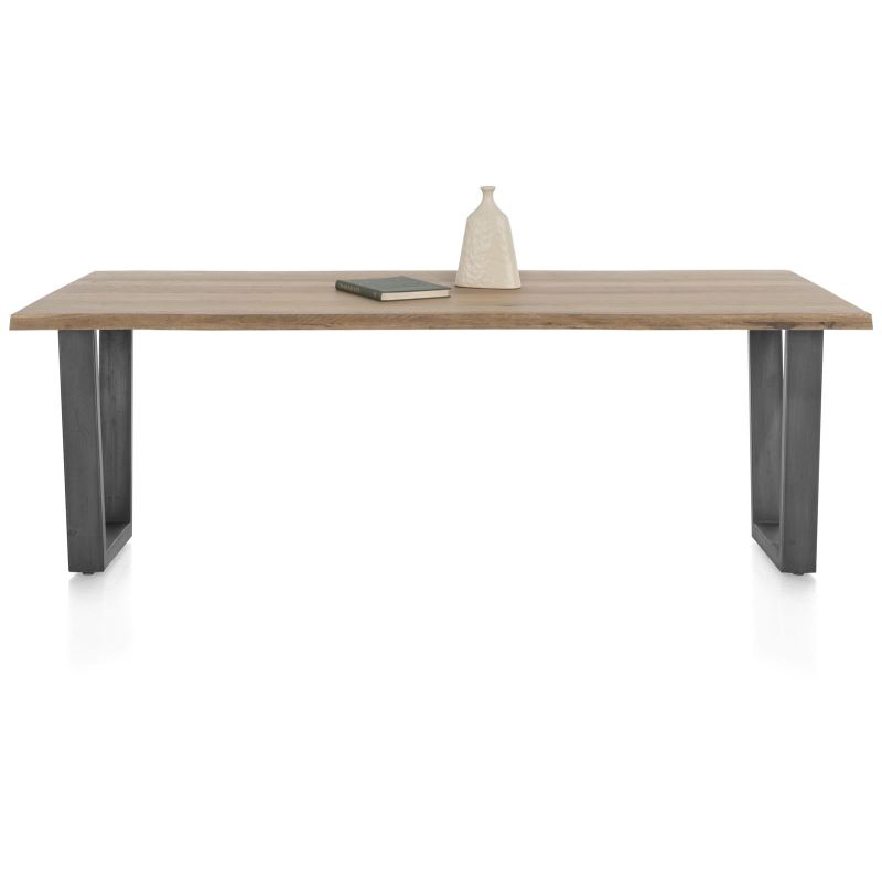 Nyborg, table 230 x 100 cm - plateau avec bords effet tronc d'abre - pied métal en V - Henders and Hazel