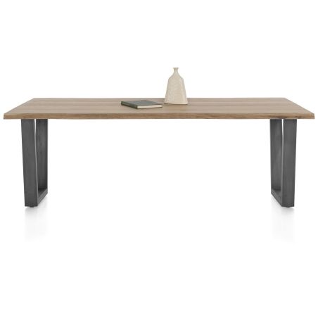 Nyborg, table 230 x 100 cm - plateau avec bords effet tronc d'abre - pied métal en V - Henders and Hazel