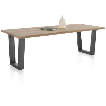 Nyborg, table 230 x 100 cm - plateau avec bords effet tronc d'abre - pied métal en V - Henders and Hazel