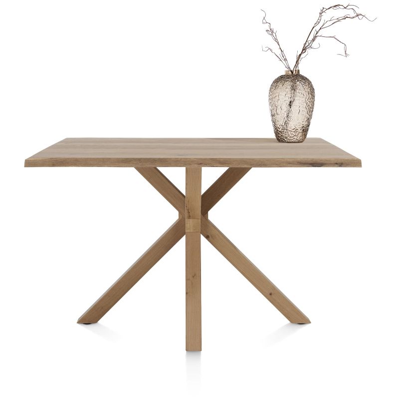 Nyborg, table de bar 150 x 100 cm-plateau avec bords effet tronc d'abre-pied bois central (h: 92 cm) - Henders and Hazel