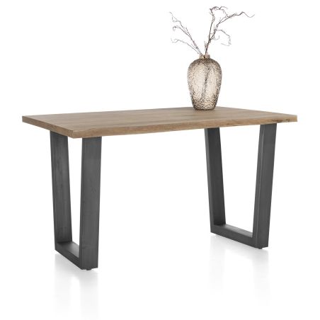 Nyborg, table de bar 150 x 100 cm - plateau avec bords effet tronc d'abre-pied métal en V (h: 92 cm) - Henders and Hazel