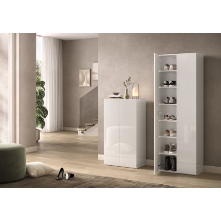 Armoire a chaussures 2 portes JERRY en blanc brillant