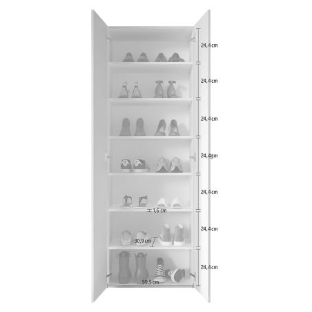 Armoire a chaussures 2 portes JERRY en blanc brillant hauteur 186 cm