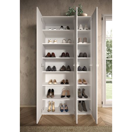Armoire a chaussures 3 portes JERRY en blanc brillant hauteur 186 cm