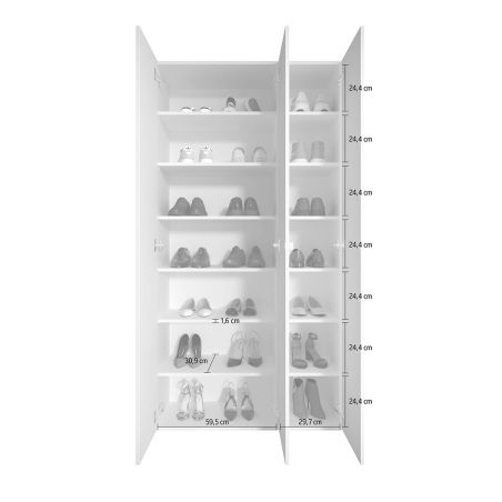 Armoire a chaussures 3 portes JERRY en blanc brillant hauteur 186 cm