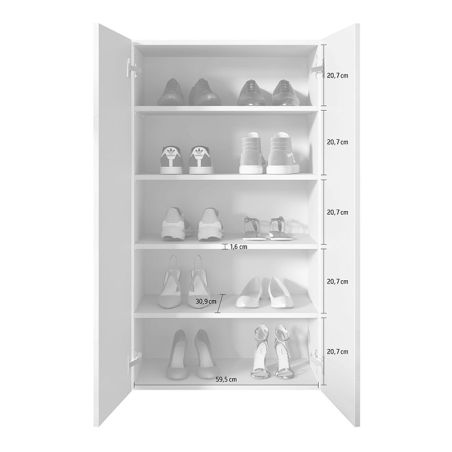 Armoire a chaussures 2 portes JERRY en blanc brillant hauteur 116 cm