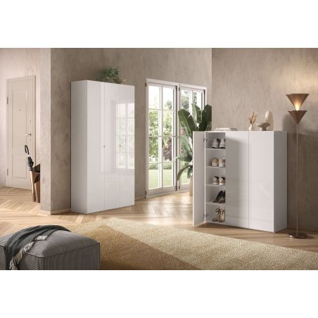 copy ofArmoire a chaussures 2 portes JERRY en blanc brillant hauteur 116 cm