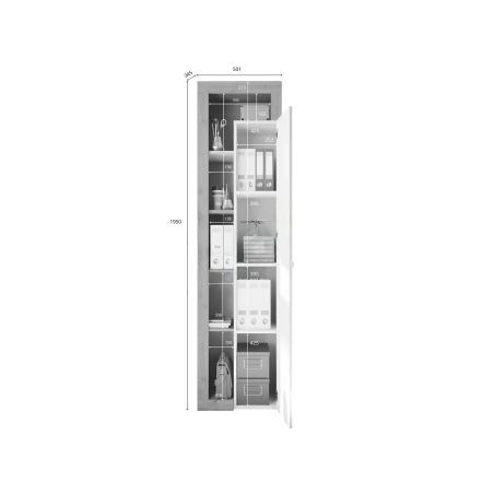 Armoire bibliothèque BURGA en blanc brillant et décor chêne cadiz