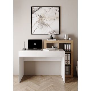Bureau BURGA en blanc brillant et décor chêne cadiz