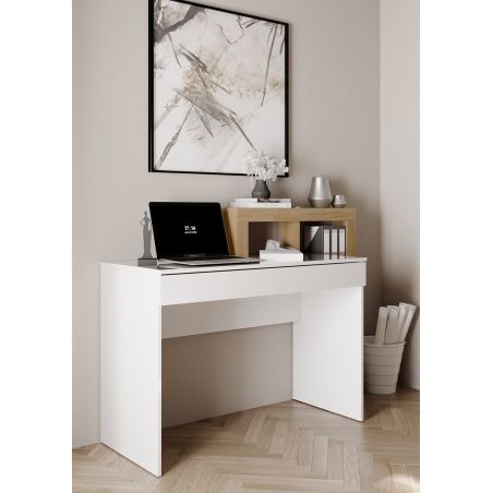 Bureau BURGA en blanc brillant et décor chêne cadiz