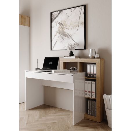 Bureau BURGA en blanc brillant et décor chêne cadiz