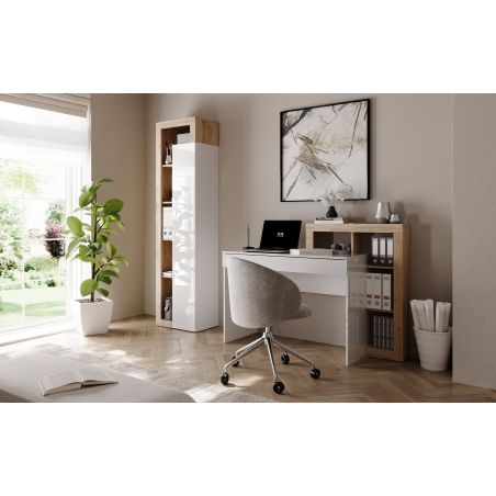 Bureau BURGA en blanc brillant et décor chêne cadiz