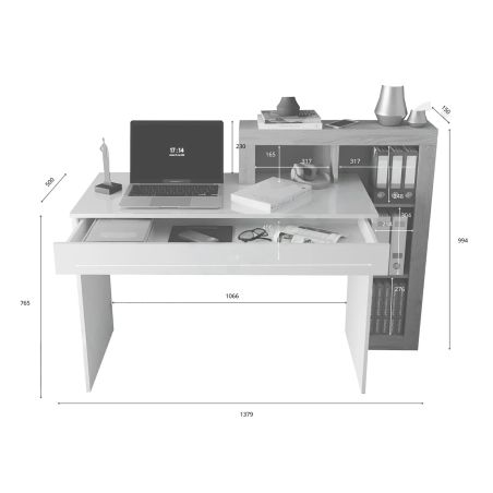 Bureau BURGA en blanc brillant et décor chêne cadiz