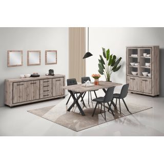 Salle à manger complète CONSTANCE avec table 190 cm et vitrine avec led