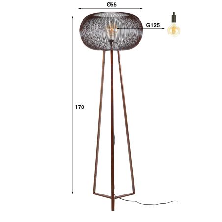 Lampadaire COPERNIC de style industriel avec 1 ampoule incluse