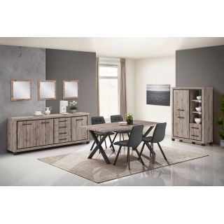 Salle à manger complète CONSTANCE avec table 190 cm et buffet haut avec led
