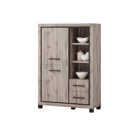 Salle à manger complète CONSTANCE avec table 190 cm et buffet haut avec led