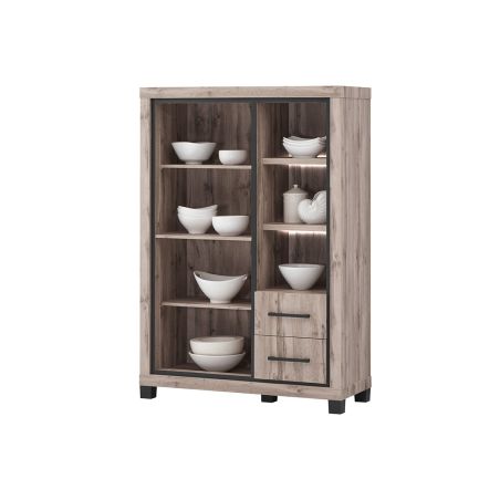 Salle à manger complète CONSTANCE avec table 190 cm et buffet haut avec led