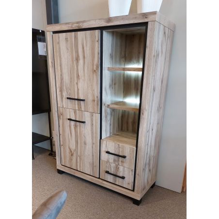 Salle à manger complète CONSTANCE avec table 190 cm et buffet haut avec led