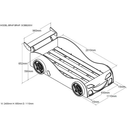 Lit voiture Brap blanc 90x200 cm 
