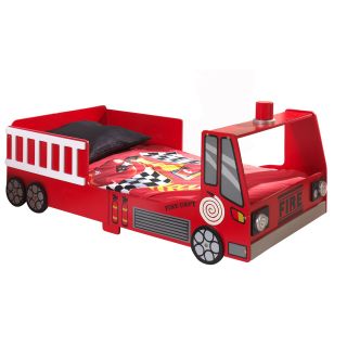 Lit design camion de pompiers rouge 70x140 cm 