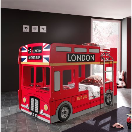 Lit superposé bus londonien Funny 90x200 cm rouge