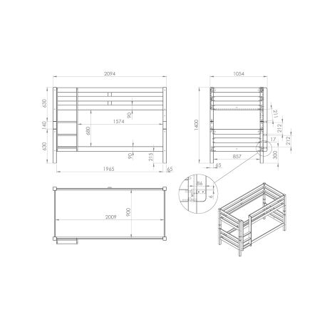Lit superposé Piny nature H 140 cm