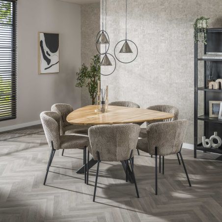 Table triangle MERLIN 135 cm en acacia massif avec pied central en métal