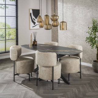 Table ovale ATHOS180 cm en céramique avec pied central en métal